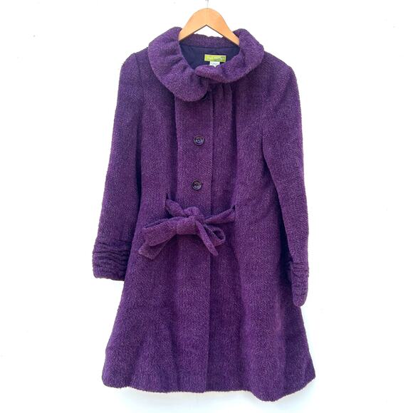 Itala Testino Alpaca Wool Ruffle Coat Trench Coat Belt Jacket Purple Small - Picture 2 of 12